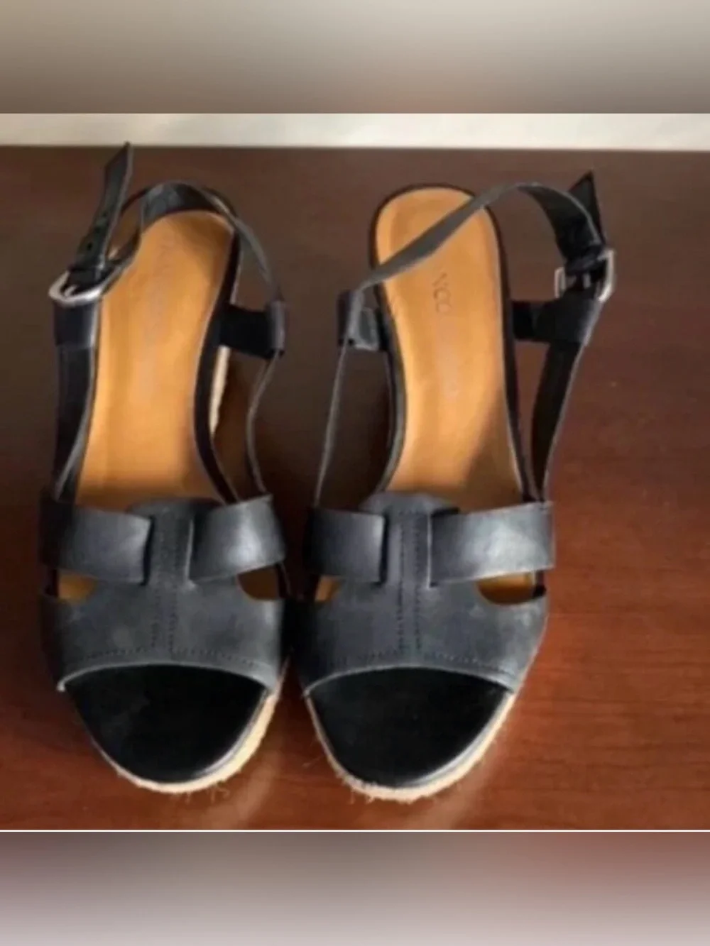 Franco Sarto Black Leather Espadrille Sandals | Size 7 1/2